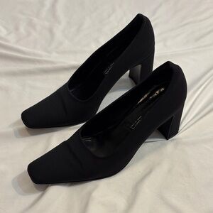 Vintage Via Spiga Square Toe Block Heel Pumps, Black Nylon